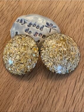 Vintage Gold Sparkle Clip On Lucite Confetti Statement Earrings